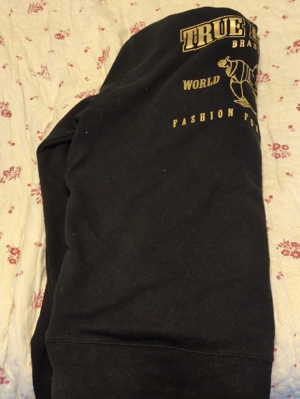 True Religion Black Zip-Up Hoodie with World Tour Gold Back Logo